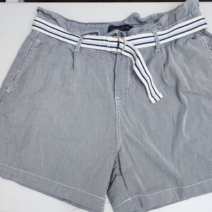 Striped Blue & White Shorts with Belt And Strech _‎ Classic Preppy American